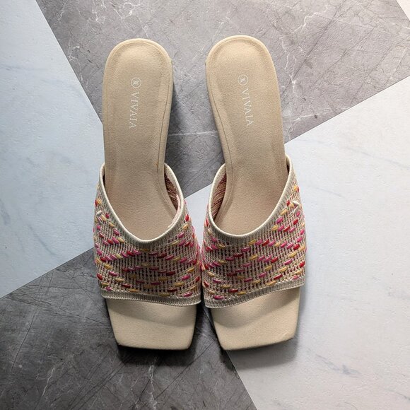 Vivaia Juliet Square-Toe Block Heel Slide in Multi Pink Crochet 40/US 9 GUC - Picture 3 of 3